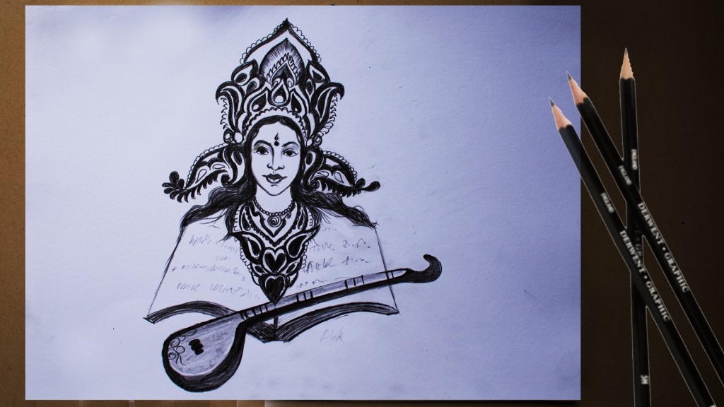 Featured image of post Pencil Maa Saraswati Drawing How to draw goddess saraswati maa pencil drawing step by step